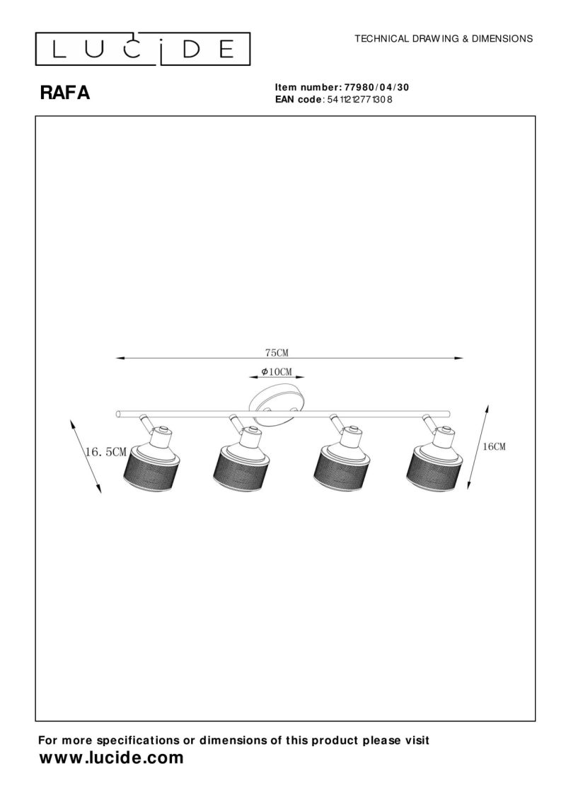 Lucide RAFA - Stropné bodové svietidlo - 4xE14 - Čierne